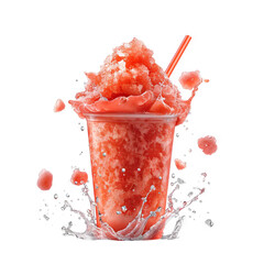 Refreshing Strawberry Slush in a Plastic Cup with Splashing Effect