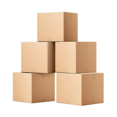 Stacked cardboard boxes in pyramid formation, ideal for storage or shipping. These plain boxes are versatile for various uses, including moving and organization