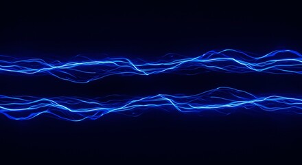Fototapeta premium Dark blue abstract background with ultraviolet neon glow, blurry light lines, waves