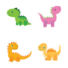 Set of Cute Dino Dinosaur Animal Cartoon Character with Happy Expression