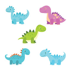 Set of Cute Dino Dinosaur Animal Cartoon Character with Happy Expression