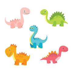 Set of Cute Dino Dinosaur Animal Cartoon Character with Happy Expression