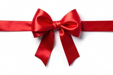 Fototapeta premium A vibrant crimson satin ribbon tied in a perfect bow, elegantly presented against a stark white backdrop, ideal for celebratory announcements or festive designs.