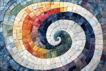 Fototapeta premium Here's a caption for your photo stock image: Colorful mosaic tiles arranged in a spiral. Perfect for backgrounds, textures, and design projects needing a vibrant, artistic feel.