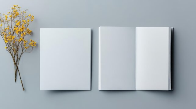Blank book mockup with an open page and blank cover for design and presentation purposes