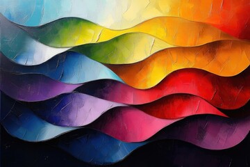 Vibrant rainbow waves in oil paint texture. Ideal for backgrounds, design, and art projects.