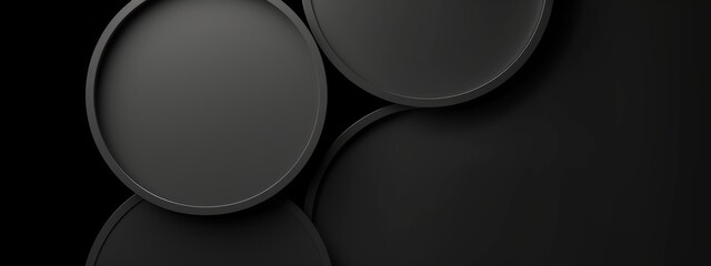 Abstract Minimalist Banner with Overlapping Circles on Black Background. Geometric Elements with Central White Space for Text. Perfect for Modern Design Projects.