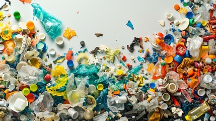 Fototapeta premium Plastic Pollution Ocean waste collage on white background. Environmental awareness campaign image