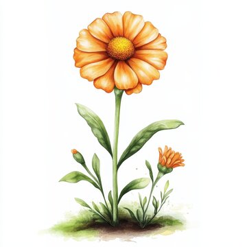 orange watercolor flower on white background clip art preview