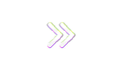 Icon angle double right is distorted. Glitch. Noise, chromatic aberration, geometric distortion