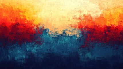 Abstract art with red, orange, and blue hues.