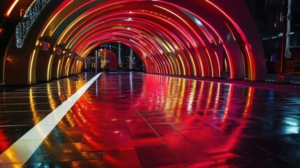 Slats personalizados com sua foto Illuminated archway pathway at night, city reflections