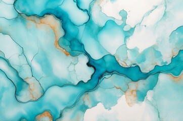 Obraz premium Elegant turquoise fluid art background with gold accents creates a mesmerizing abstract marble effect.