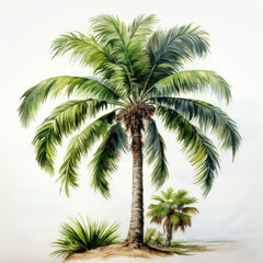 Obraz premium tall palm tree with lush green fronds stands prominently against light background, evoking tropical atmosphere. scene captures essence of relaxation and nature beauty