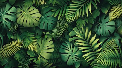 Lush Tropical Paradise: A Vibrant Tapestry of Green Foliage