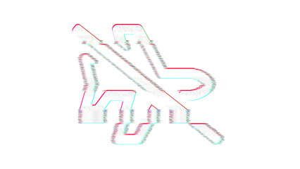 Icon plane slash is distorted. Glitch. Noise, chromatic aberration, geometric distortion