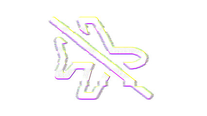 Icon plane slash is distorted. Glitch. Noise, chromatic aberration, geometric distortion