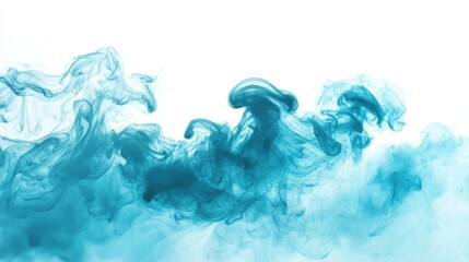 Abstract Teal Smoke Swirls on White Background