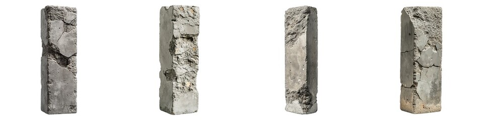 Concrete Pillars with Chipped Edges and Weathered Surface Isolated on Transparent Background