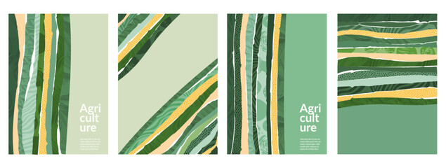 Abstract eco green agricultural vector background. Farm field template. Organic header design. Fresh nature landscape, ecology collage. Agro business card layout, farmland poster, countryside flyer
