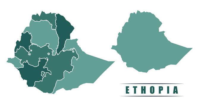 Ethopia simple flat political map with states border