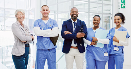 Business people, portrait or medical team with confidence for healthcare service, progress or...