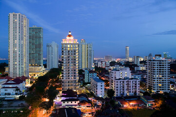 Naklejka premium Cityscape Skyline Downtown Dusk Georgetown Penang Malaysia