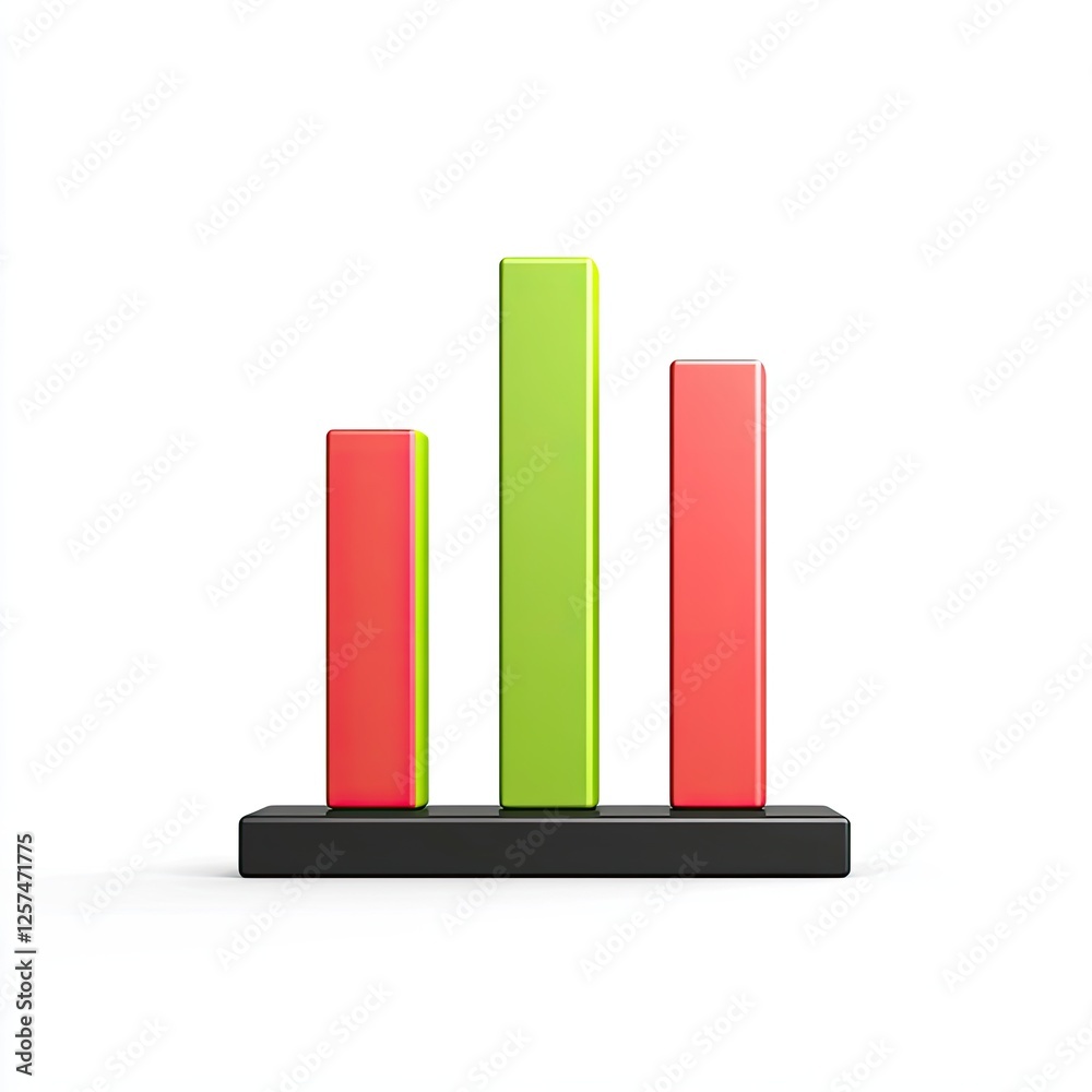 Poster 3d bar graph showing growth and decline, white background