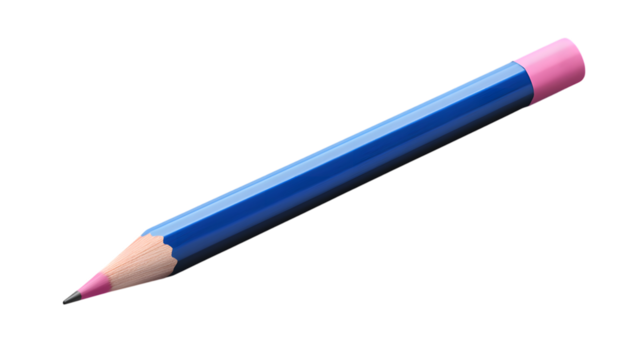 Illustration of blue pencil with a pink eraser, isolated on white background