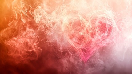 Abstract heart-shaped smoke, warm colors, romantic background, Valentine's Day design