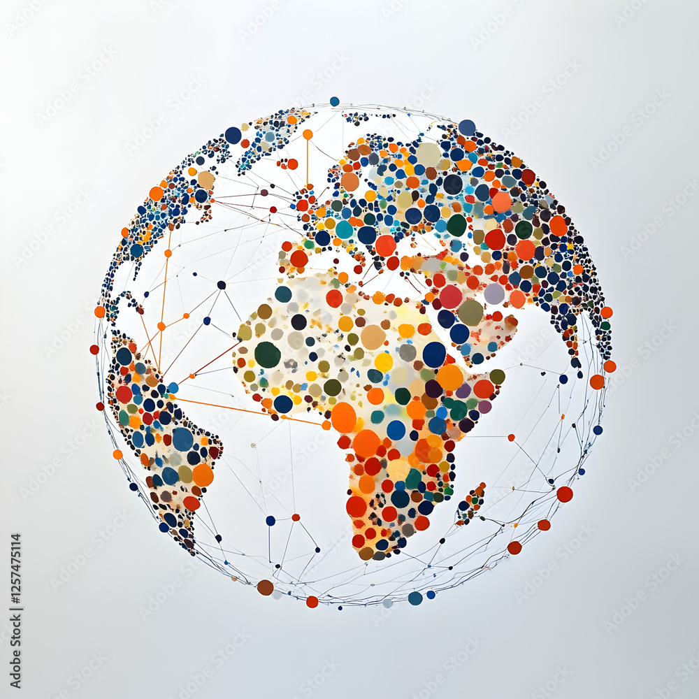 Poster global network: a vibrant, interconnected representation of the world, illustrating global connectiv