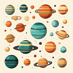 Fototapeta premium Set of Planet Vector Stickers on a Plain White Background
