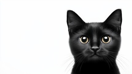 Fototapeta premium A black cat with yellow eyes looking at the camera