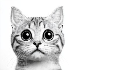  A black and white drawing of a cat's face