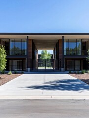 Modern Architectural Design of a Building Entrance with Greenery