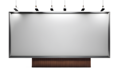 A large rectangular billboard with a blank white surface, isolated on a empty plain background
