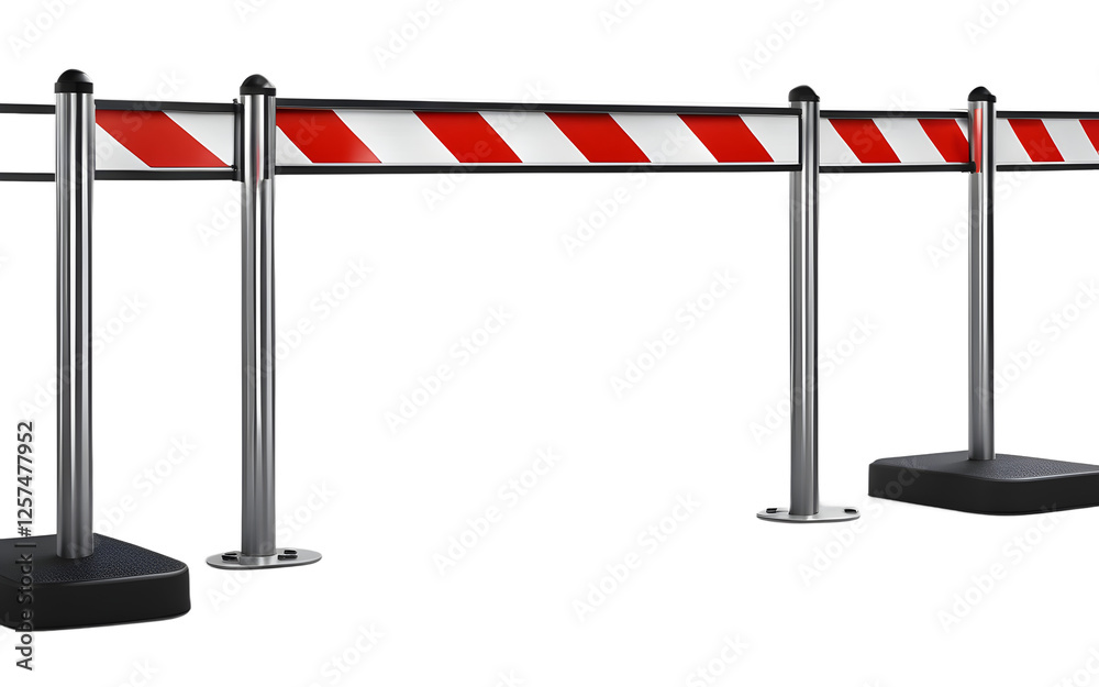 Poster a modern pedestrian crossing barrier with a reflective strip, isolated on a empty plain background