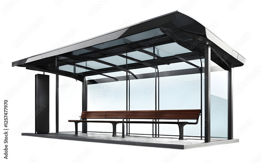 Poster a modern bus stop shelter with a transparent glass roof, isolated on a empty plain background