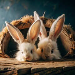 Obraz premium White rabbit on background. Easter day. generative ai
