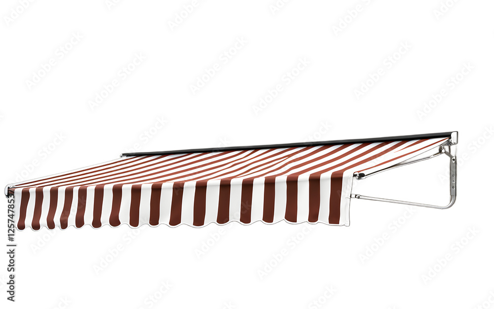 Poster a retractable awning with striped fabric, isolated on a empty plain background