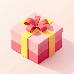 Obraz premium 3D Gift Box, Pink, Yellow Ribbon, Pastel Background