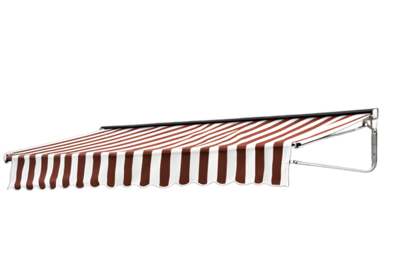 A retractable awning with striped fabric, isolated on a empty plain background