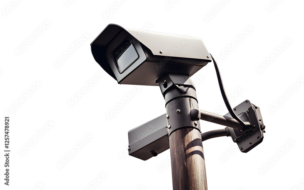 Aufkleber a security camera mounted on a street pole, isolated on a empty plain background