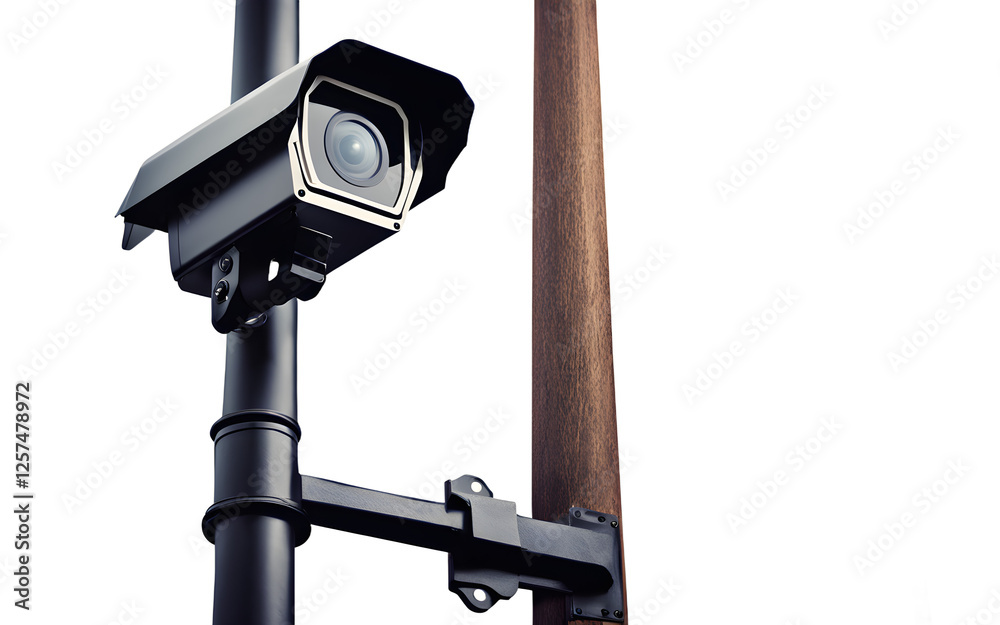 Aufkleber a security camera mounted on a street pole, isolated on a empty plain background
