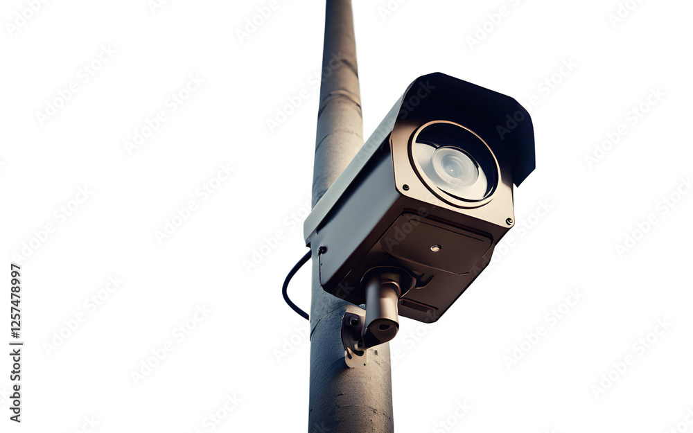 Aufkleber a security camera mounted on a street pole, isolated on a empty plain background