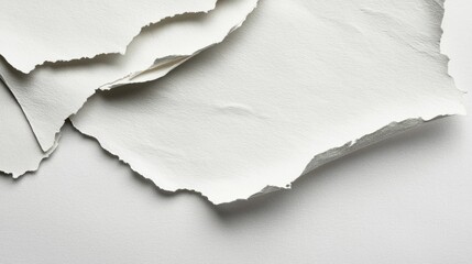 Close-up view of textured, torn white paper layers on a neutral background, ideal for design use