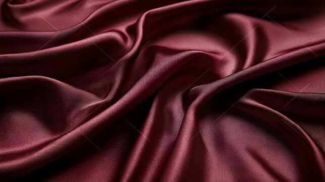 Luxurious deep red satin fabric with smooth, flowing texture and elegant drapery on display.