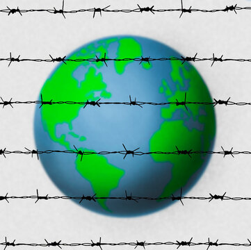 Illustration of planet earth behind barbed wire