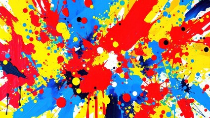 Colorful Abstract Paint Splatter Art on White Background with Vibrant Colors