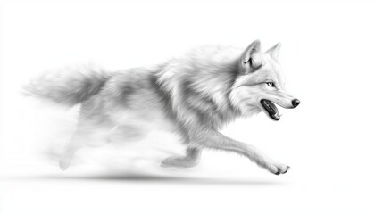 Obraz premium A drawing of a running white wolf on a white background